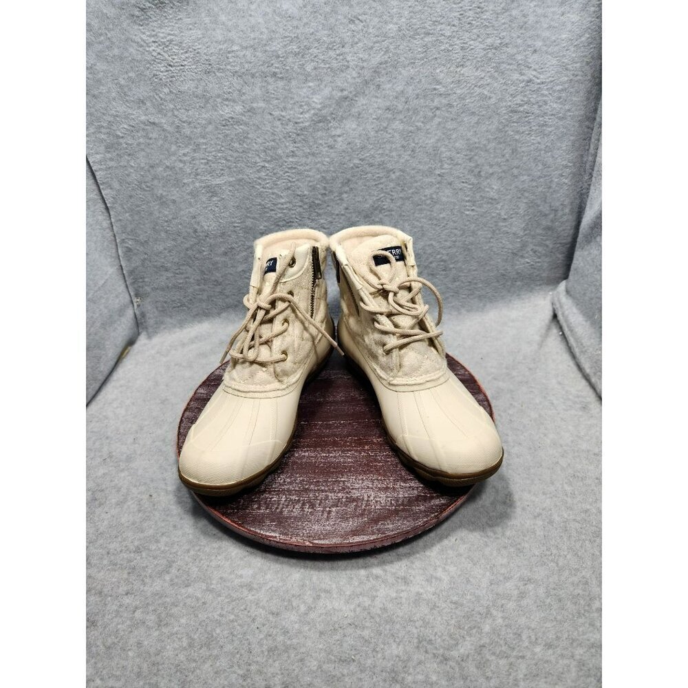 Sperry Womens‎ Saltwater Duck Boots Size 6 Ivory Quilted Lace-Up & Side Zipper